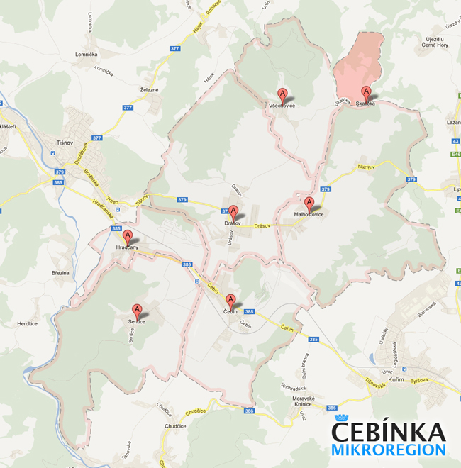 Mikroregion Čebínka - mapa
